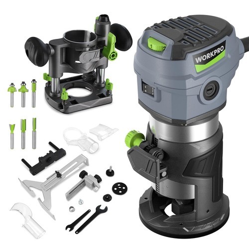 WORKPRO Compact Router Combo Kit 6.5 Amp Compact Router Fixed Base&Plunge Router