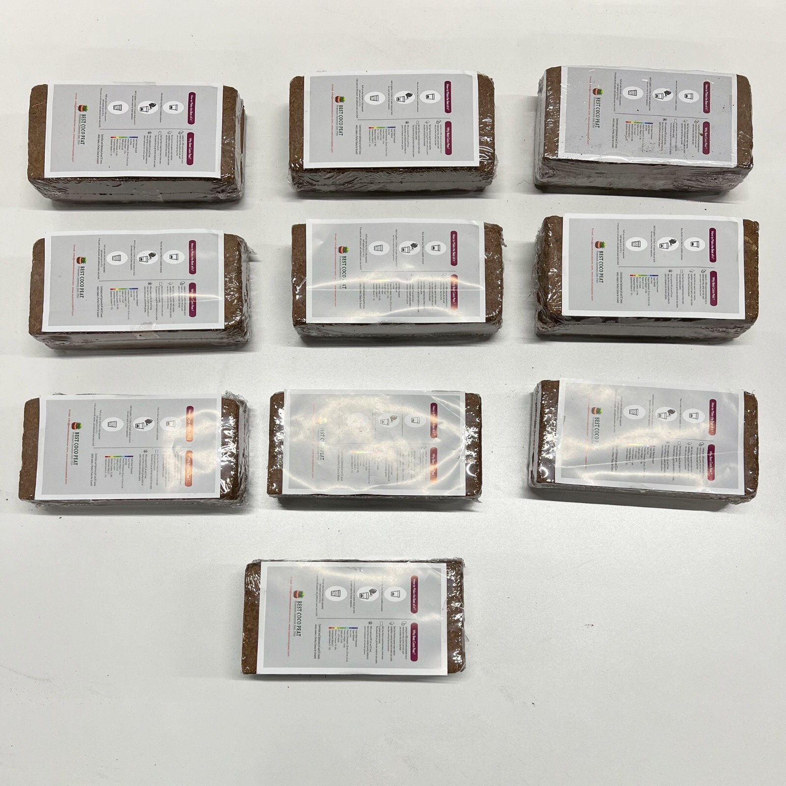 Best Coco Peat-Premium Coir Pith 10 Brick Pack,650g/1.4 Lbs,Lowest EC & Ph Value