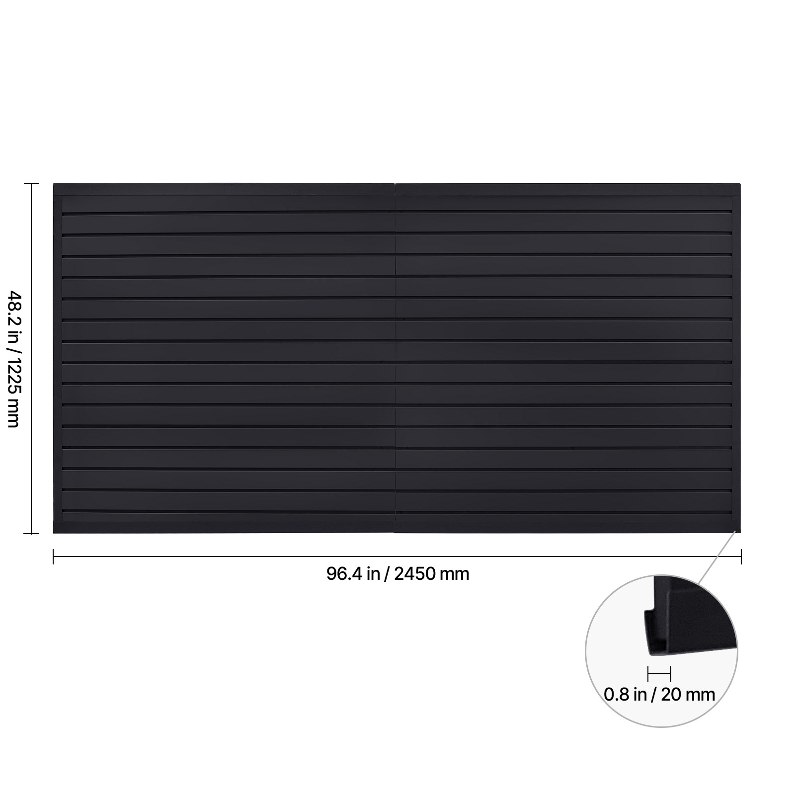 8 x 4 ft Slat Wall Paneling PVC Black Garage Slatwall with Modular Design