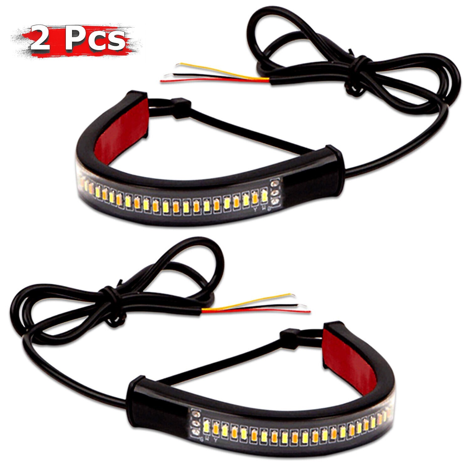 2 LED Motorcycle Turn Signals Light Blinker FORK Strip Flowing Amber Universal