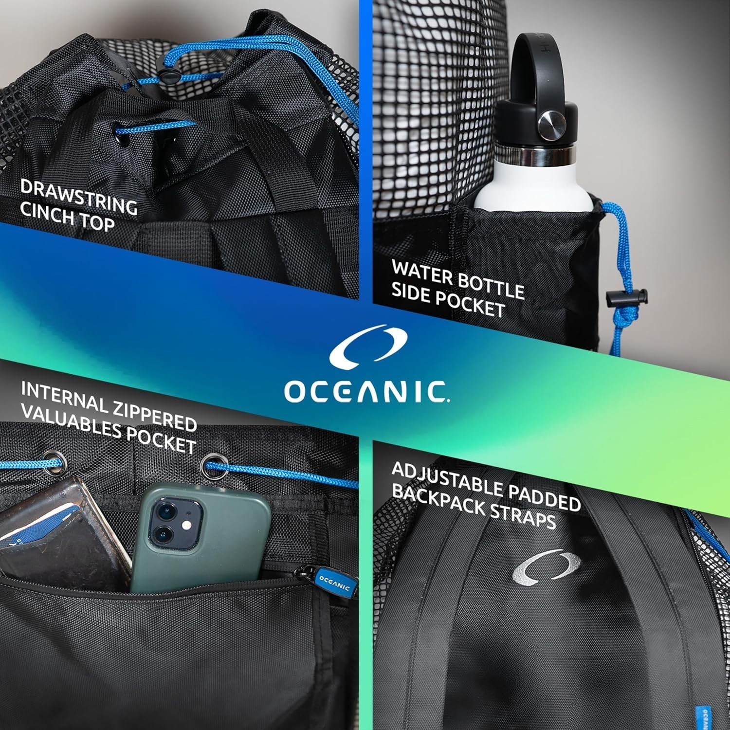 Oceanic Mesh Backpack Gear Bag 82L Black Scuba Dive Snorkel Beach Swim BRAND NEW