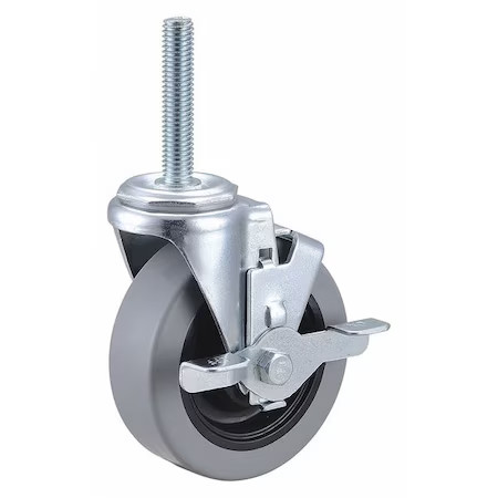 4 In. Wheel Dia, Nsf-Listed Sanitary Threaded Stem Caster, Swivel With Brake,