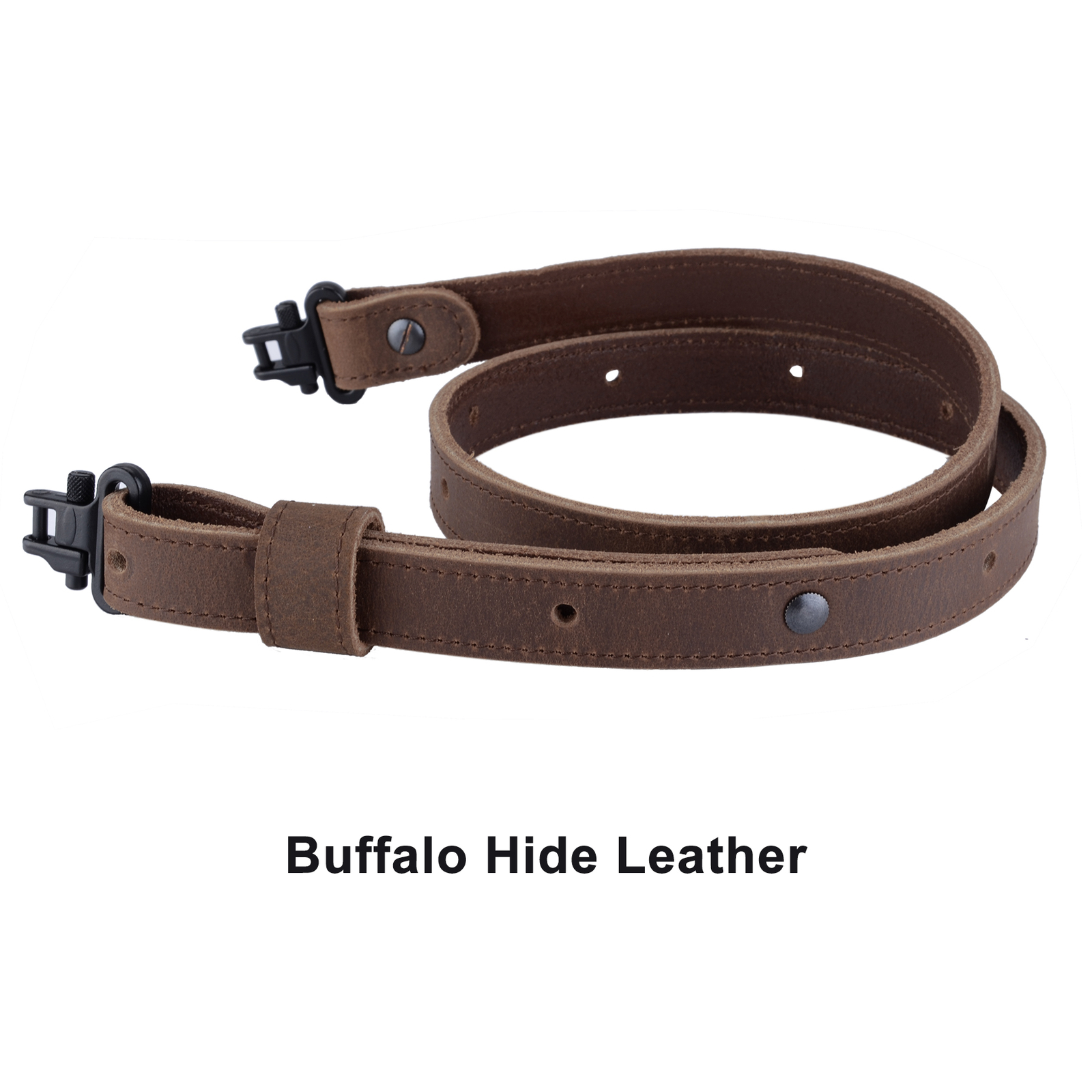 Rifle Gun Sling Buffalo Leather with Mil-Spec Swivel Crazy Horse Brown Stitch