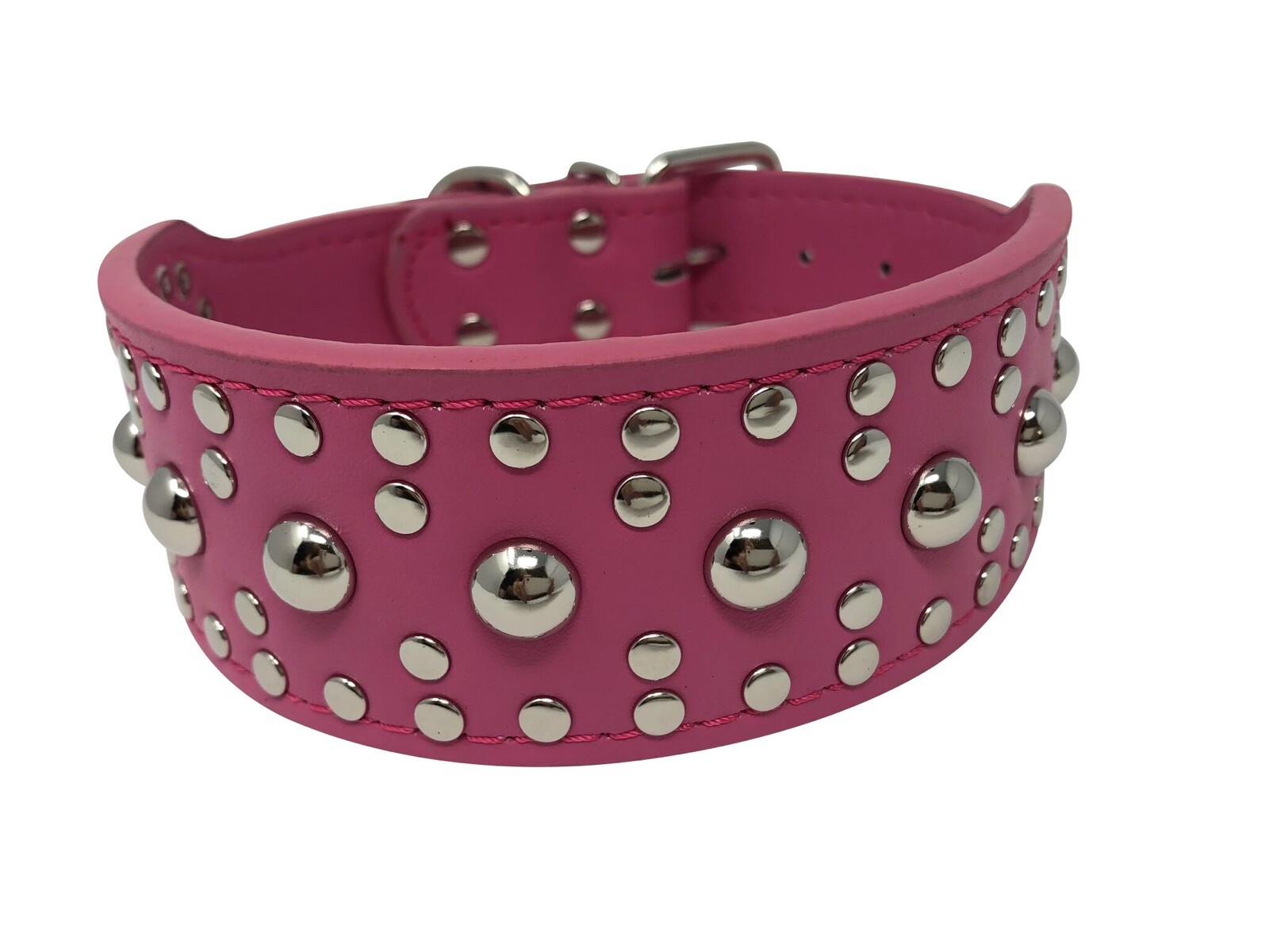 Dog Collar Studded Rivet Adjustable Faux Leather 2" wide S M L XL 13 Colors