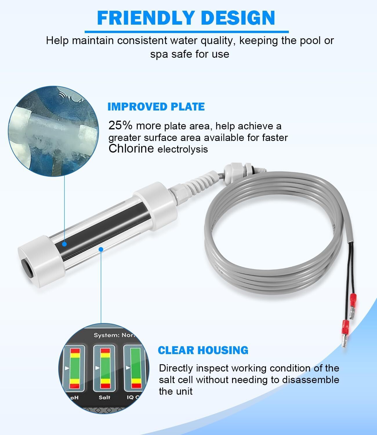 76078 Scepter Salt Cell for Hot Spring ACE Spas 25% Larger Plate Area 1HTWSEP01