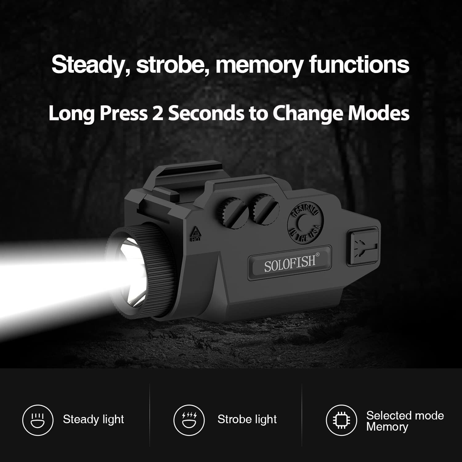 SOLOFISH 650 Lumen Rechargeable Tactical Flashlight for Pistol Handgun Picatinny