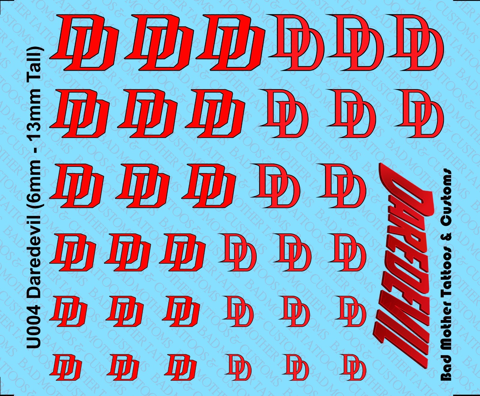Daredevil Logos Waterslide Decals for action figures 6mm - 13mm Tall