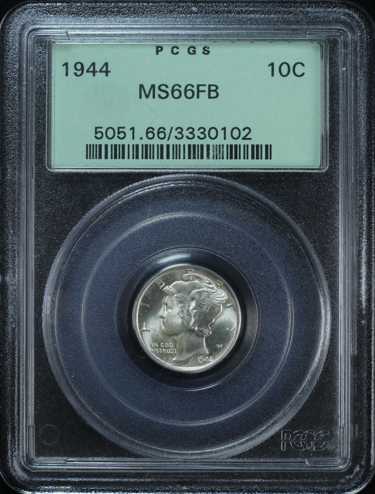 1944 MERCURY DIME 10C PCGS MS66FB - FULL BANDS OGH (PQ162)