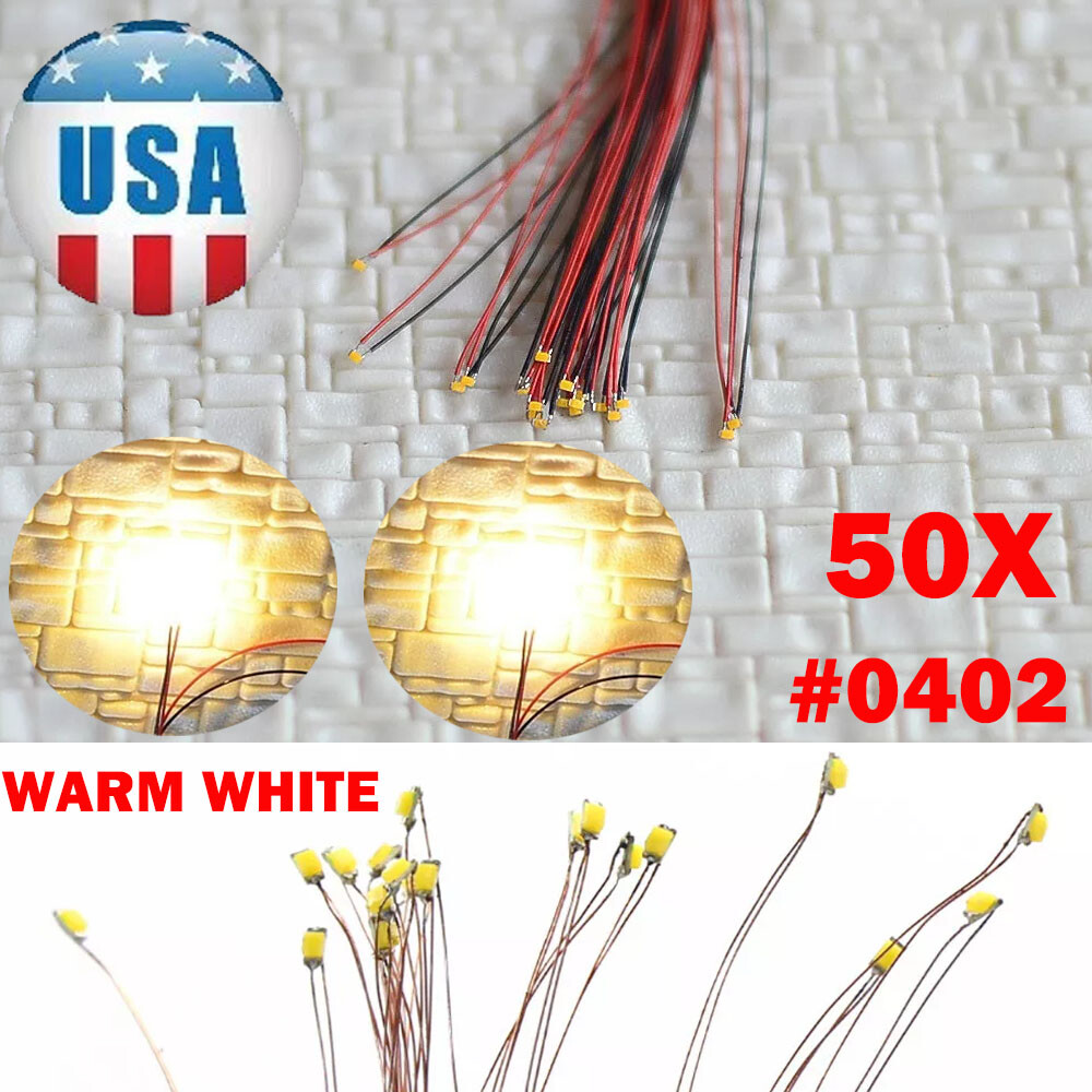 50pcs Pre Wired Warm White ##0402 SMD LEDs Lighting Kit Pre-soldered Micro LEDs