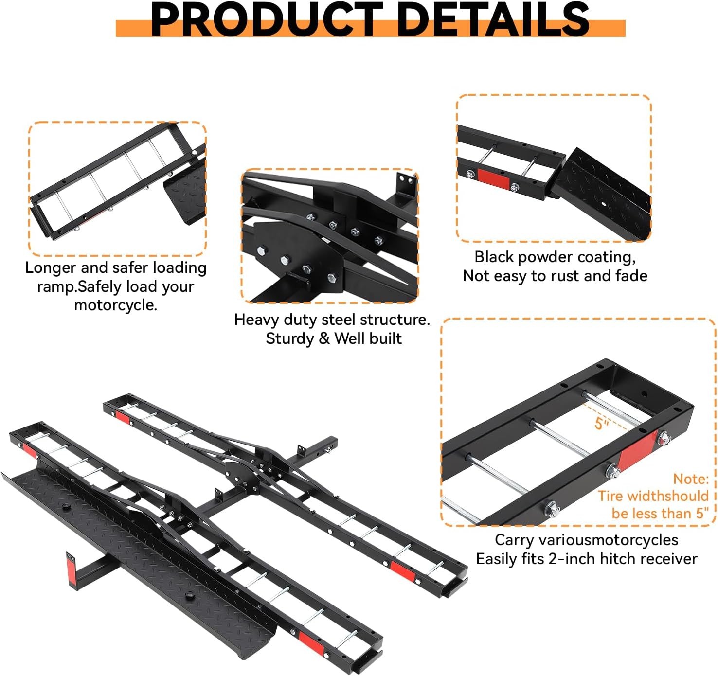 500LBS Dual Motorcycle Carrier Scooter Dirt Bike Hitch Mount Rack Ramp Hauler