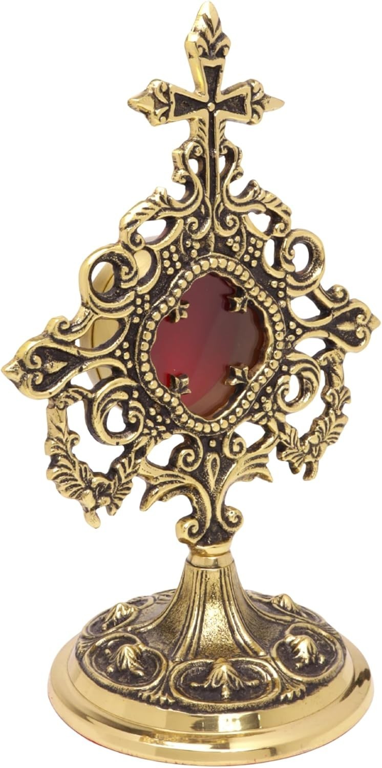 Antique Polished Solid Brass Monstrance, Catholic Reliquary, 9.5 Inches