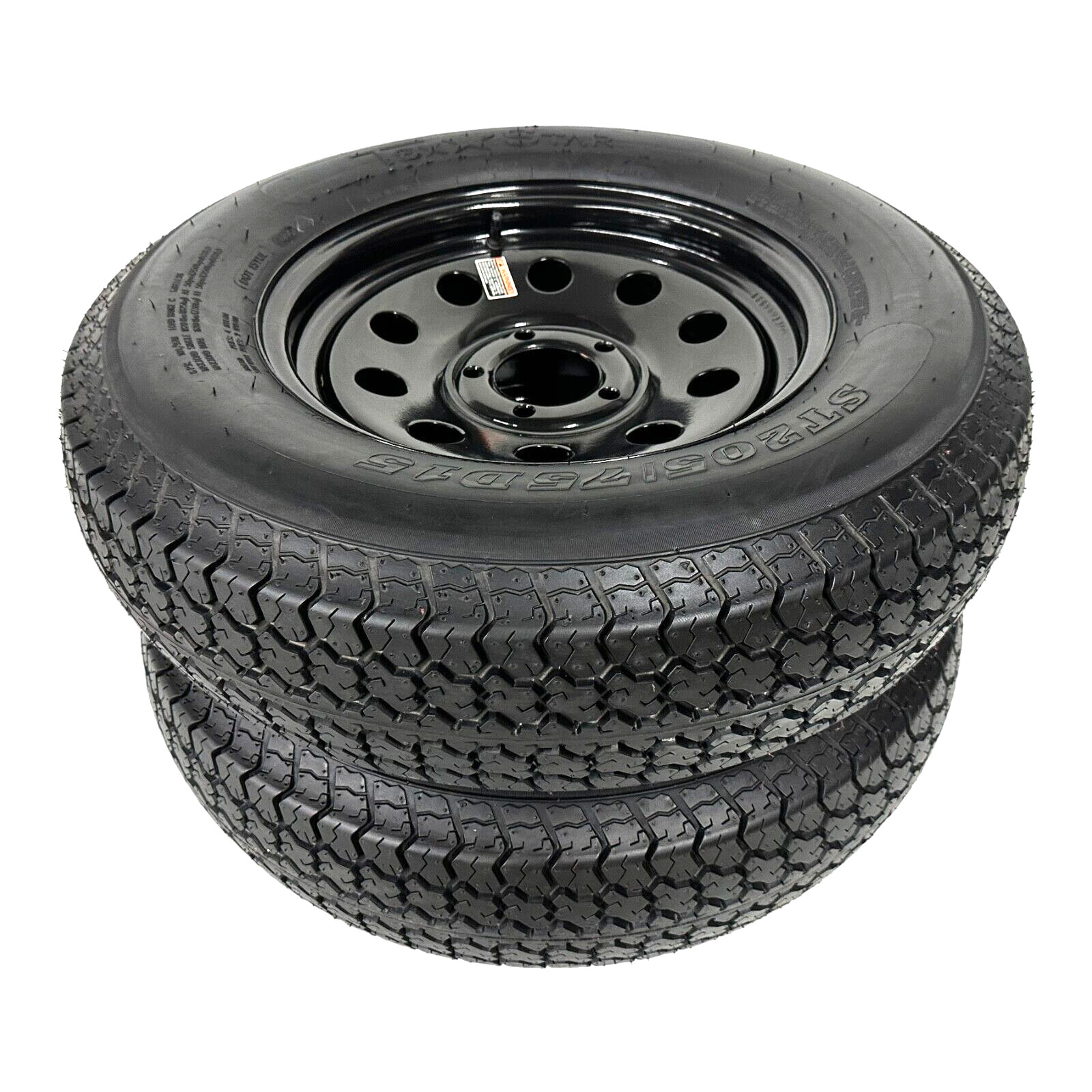 2-PK Trailer Tire on Rim ST205/75D15 LRC Black Modular Wheel 5x5" Bolt Pattern