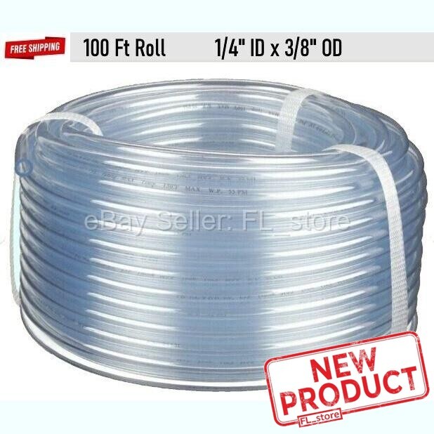 100 Feet Clear Plastic Tubing 1/4" ID x 3/8" OD Flexible Roll PVC Tube NEW