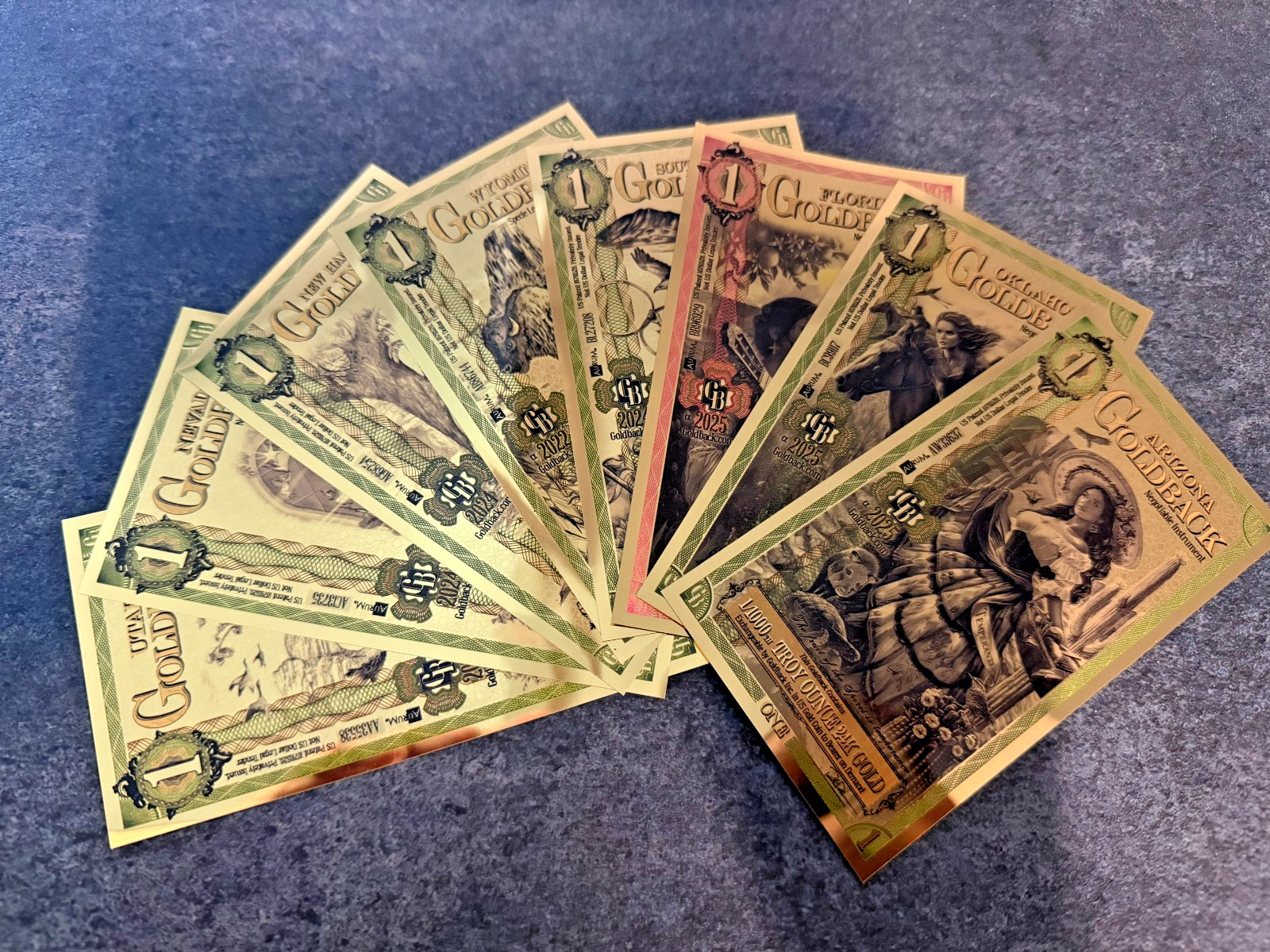 Complete Set! Lot ALL 8 STATES Goldback 24KT Gold Foil Notes 1/1000th oz Bullion