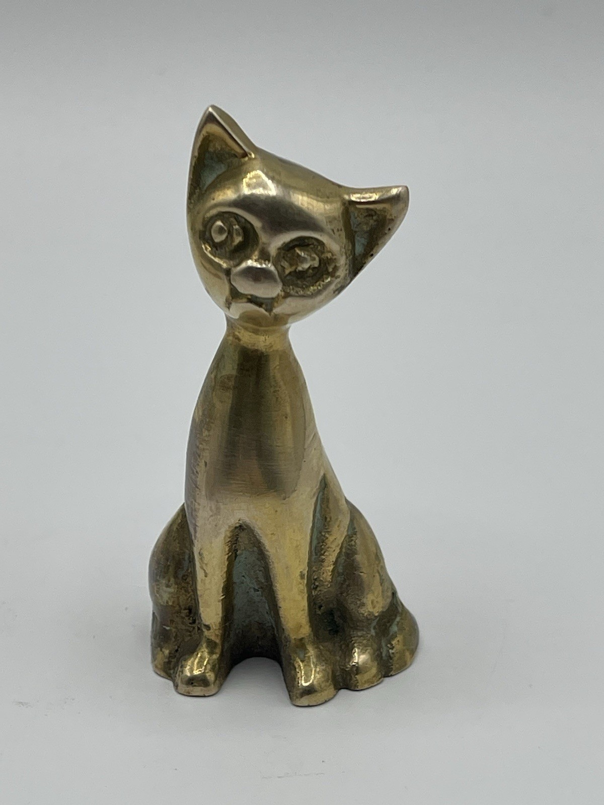 Vintage Pair Of Siamese Cats Whimsical 2.5”/ 3” Solid Brass MCM Decor