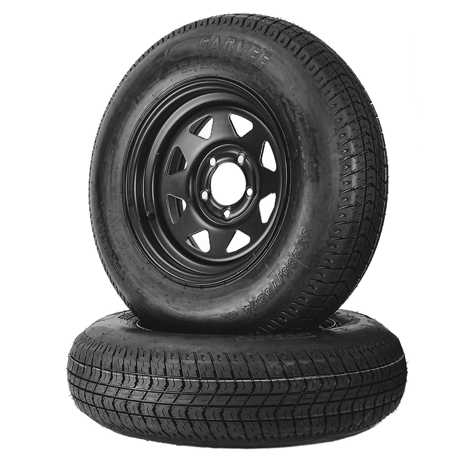 2-Pack Trailer Tire On Rim ST205/75D14 Trailer Tires Black Wheels 5 Lug on 4.5"