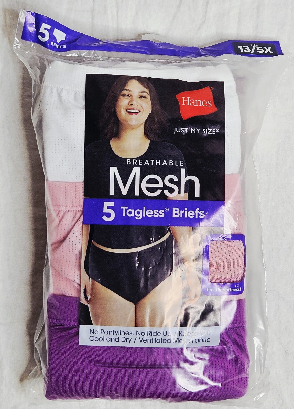 Hanes Plus Just My Size Breathable Mesh Tagless Briefs 5 Pack 1X 3X 4X 5X or 6X