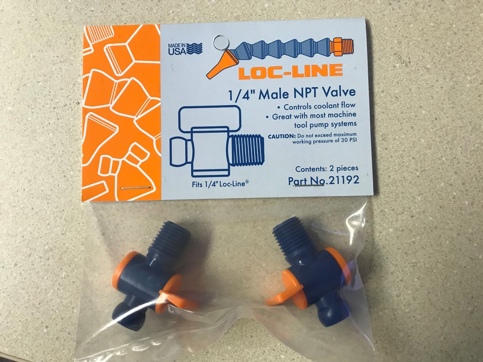 LOC LINE #21192 1/4" MALE NPT VALVE 2PC PACK - NEW - CONTROLS COOLANT FLOW