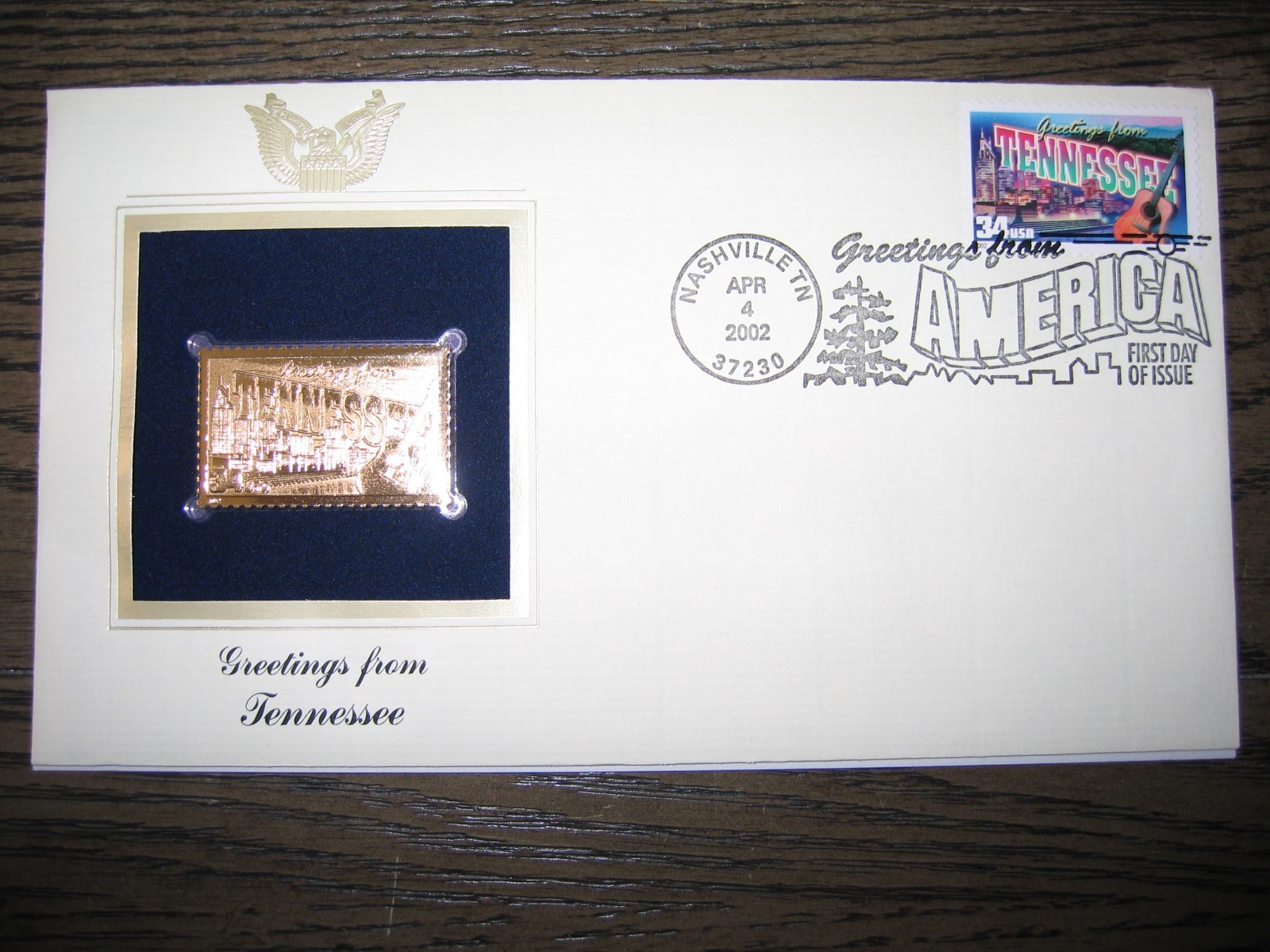 2002 TENNESSEE Greetings From America replica Gold Stamp Golden COVER