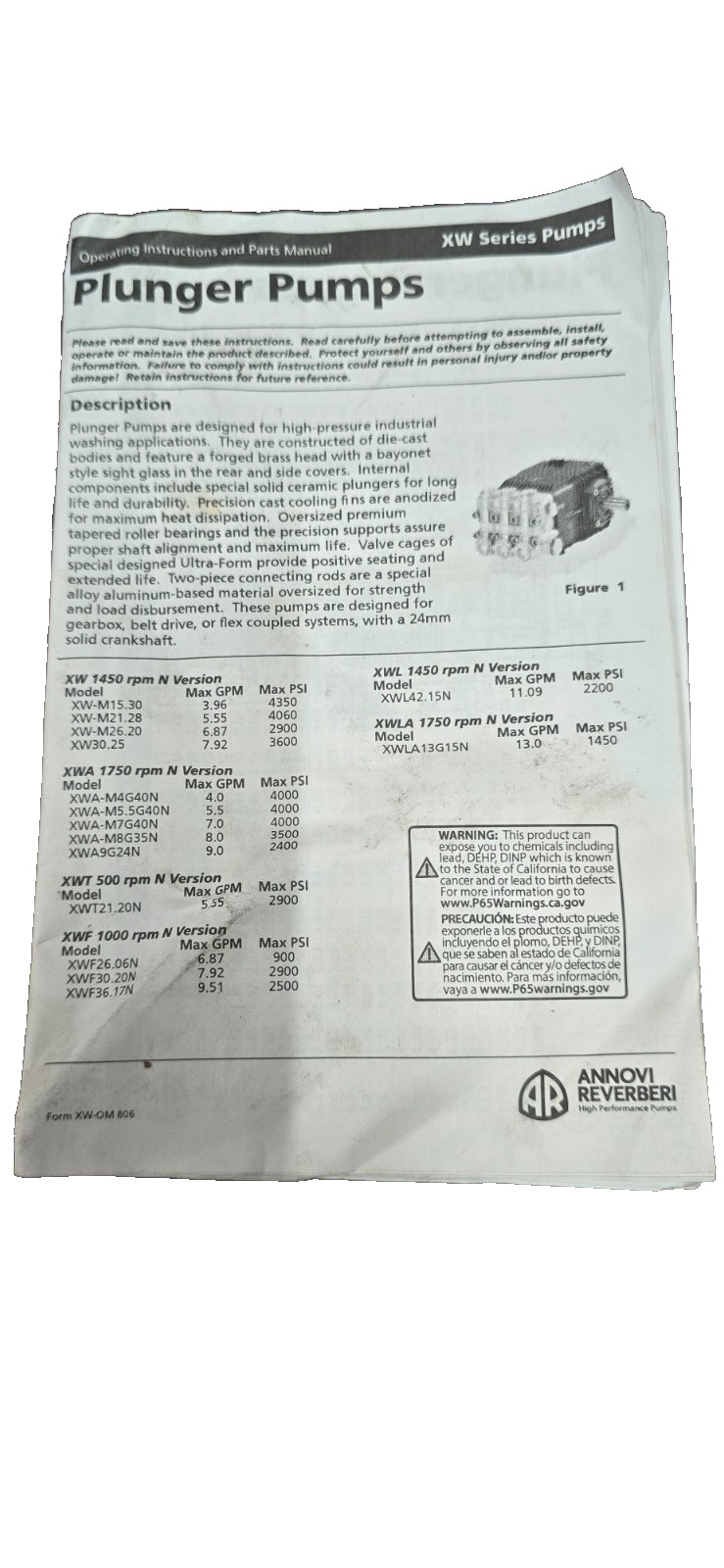 XWA-M 8G35 N PRESSURE WASHER PUMP NEW 3500 PSI RPM 1750 8 U.S. gpm XWA M 8G35