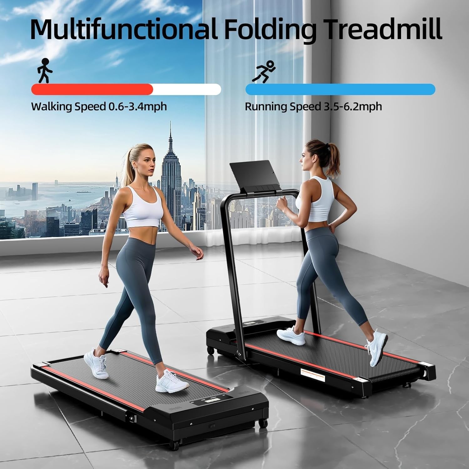 Walking Pad with Handle Bar and Incline 3.0HP Electric Portable Small Treadmills