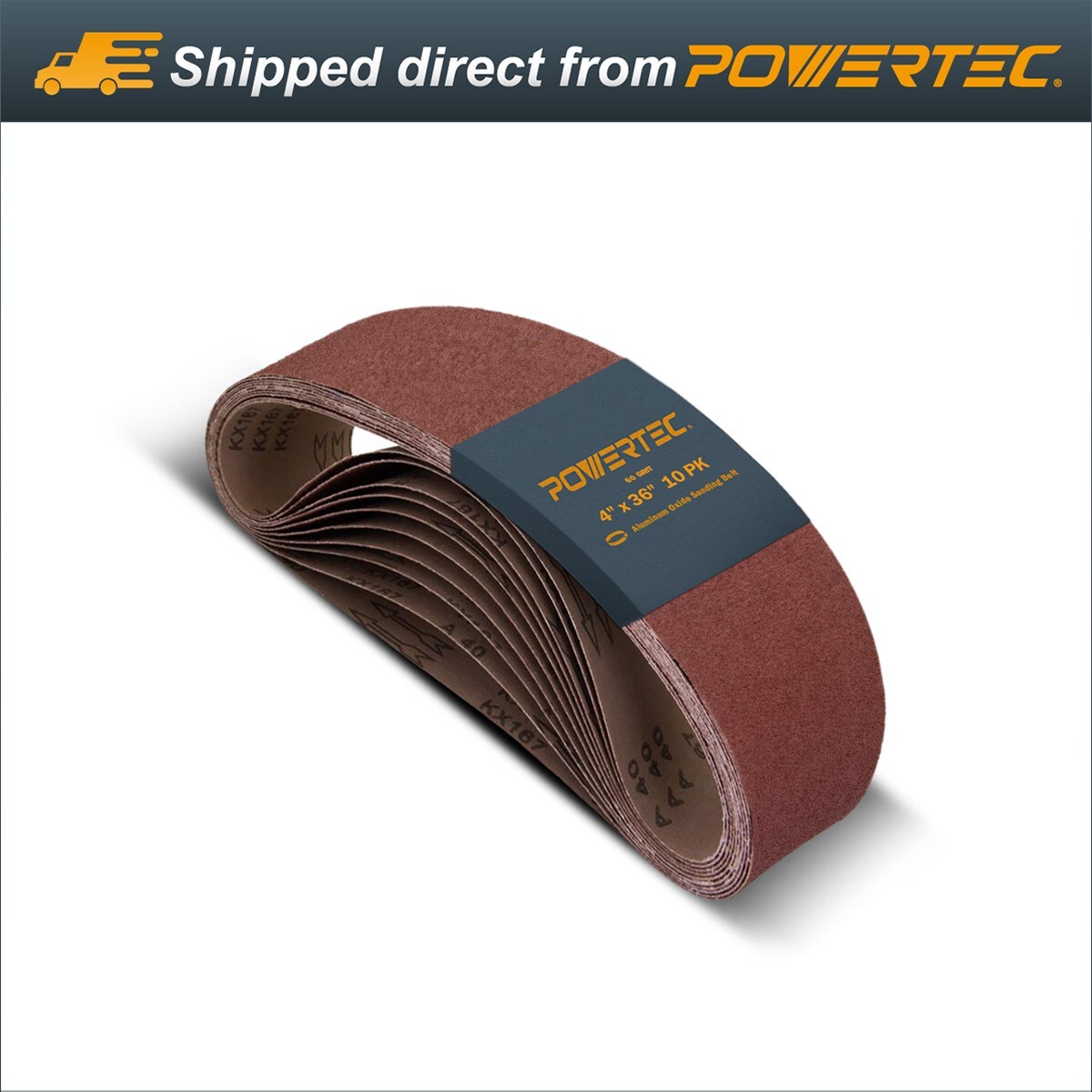 POWERTEC 60 Grit 4 x 36" Sanding Belt Aluminum Oxide Sandpaper, 10 PK (110630)