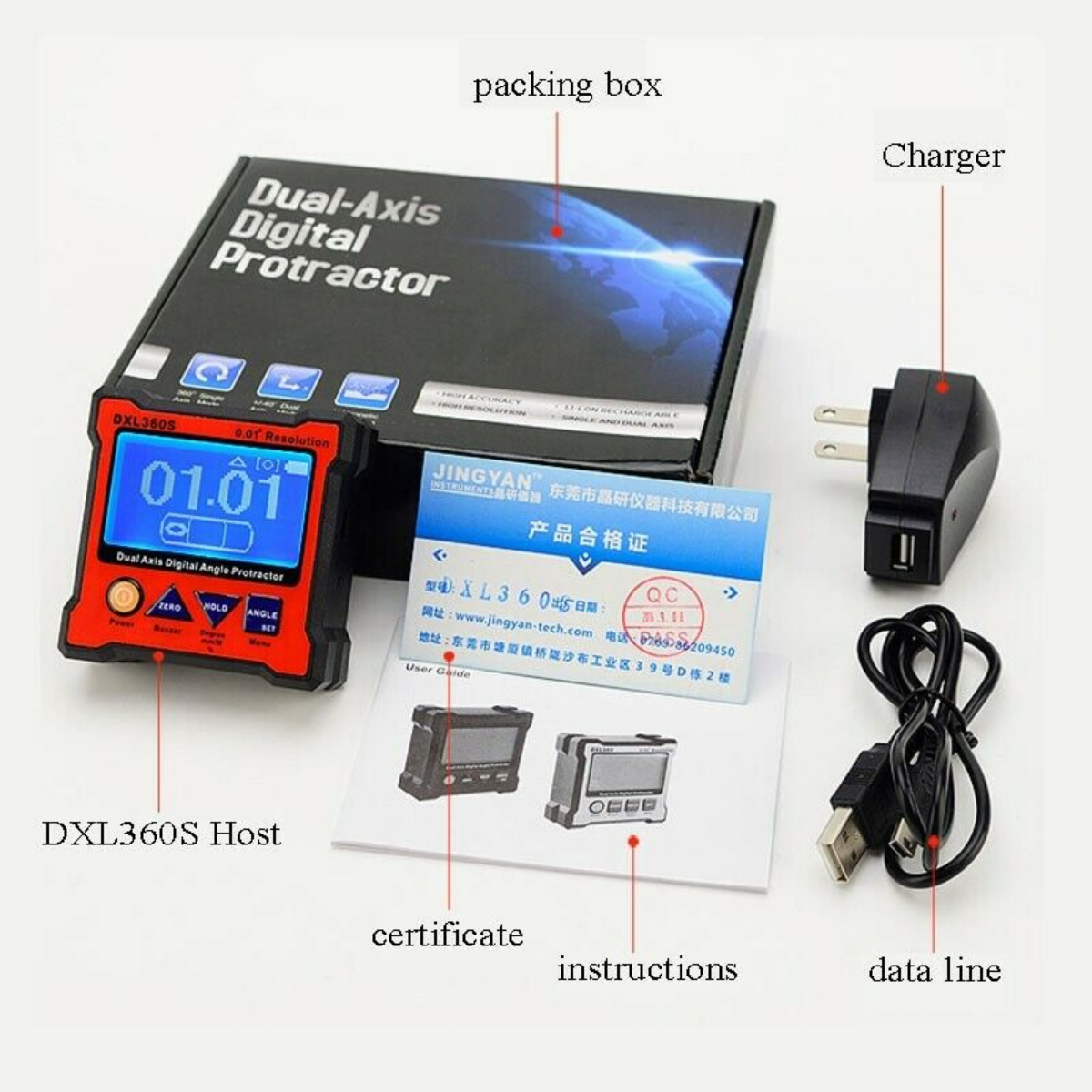 DXL360S Dual Axis Digital Angle Protractor Magnetic Finder 0.01°Resolution