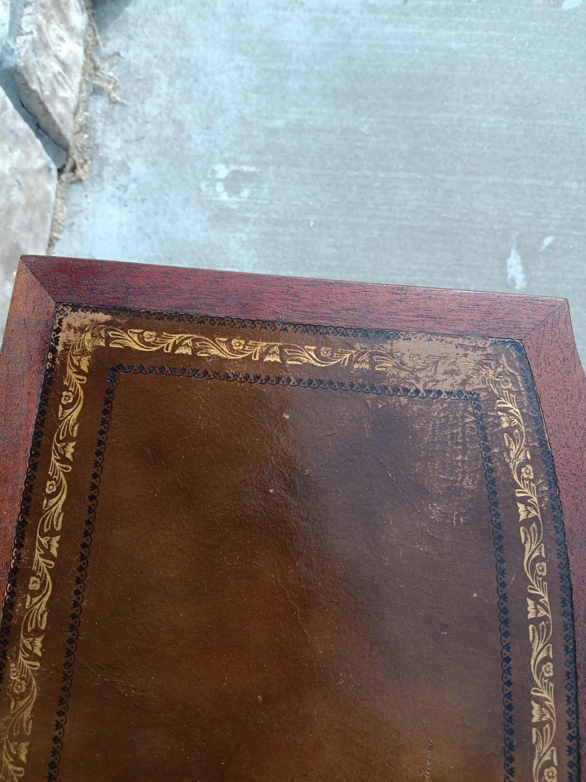 Walnut Carolina Co. Step End Table With Leather Top Drawer And Caster Wheels
