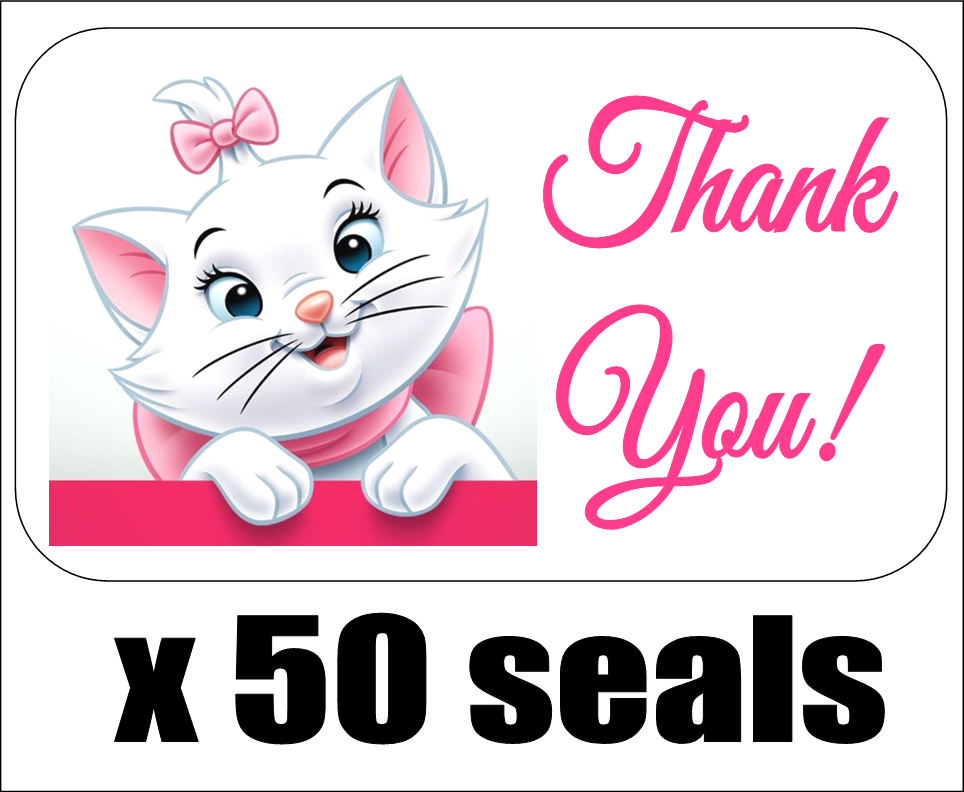 50 Marie (Aristocats) Thank You Envelope Seals / Labels / Stickers, 1" x 1.5"