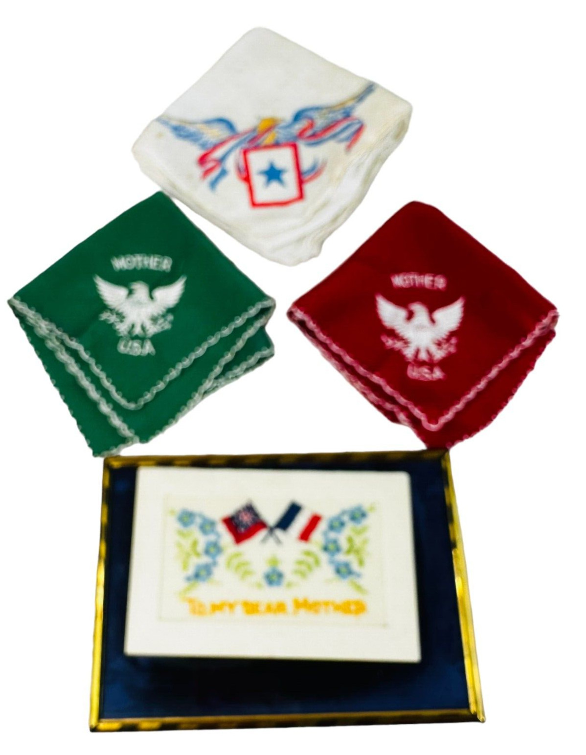 lot of vtg mother hankie usa souvenir postcard and egle hankie