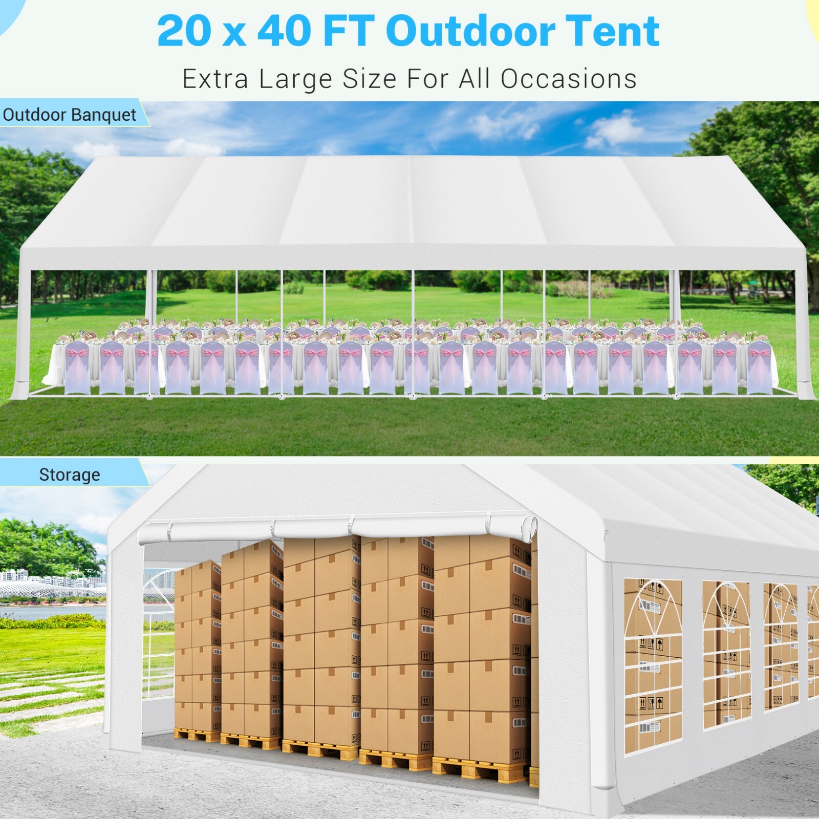 20'x40'、20'x30'\10x30' Outdoor Party Tent Heavy Duty Wedding Event Gazebo Canopy