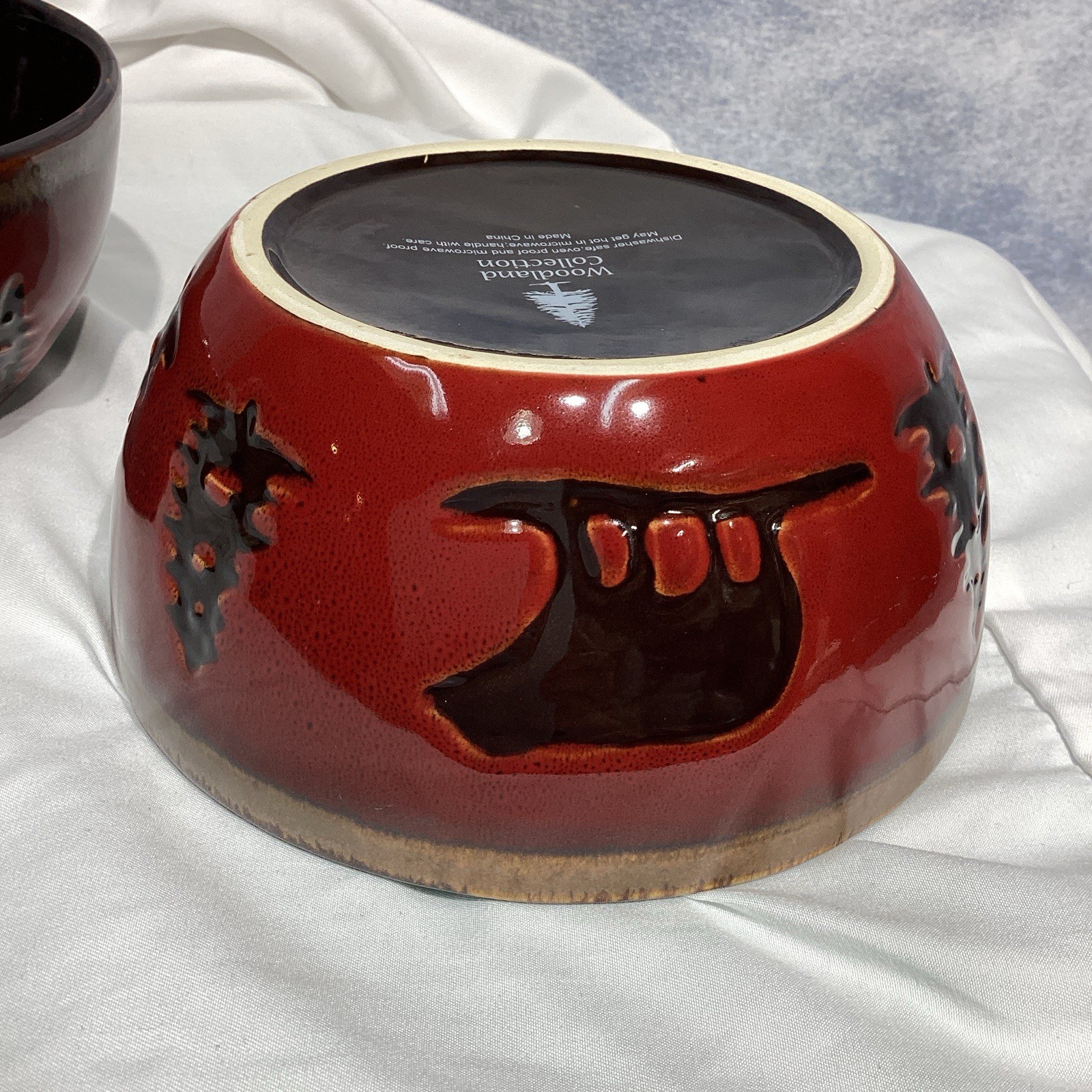 Lot 2 Woodland Red Home Studio 6” Soup Cereal Bowls Bear Pine Trees