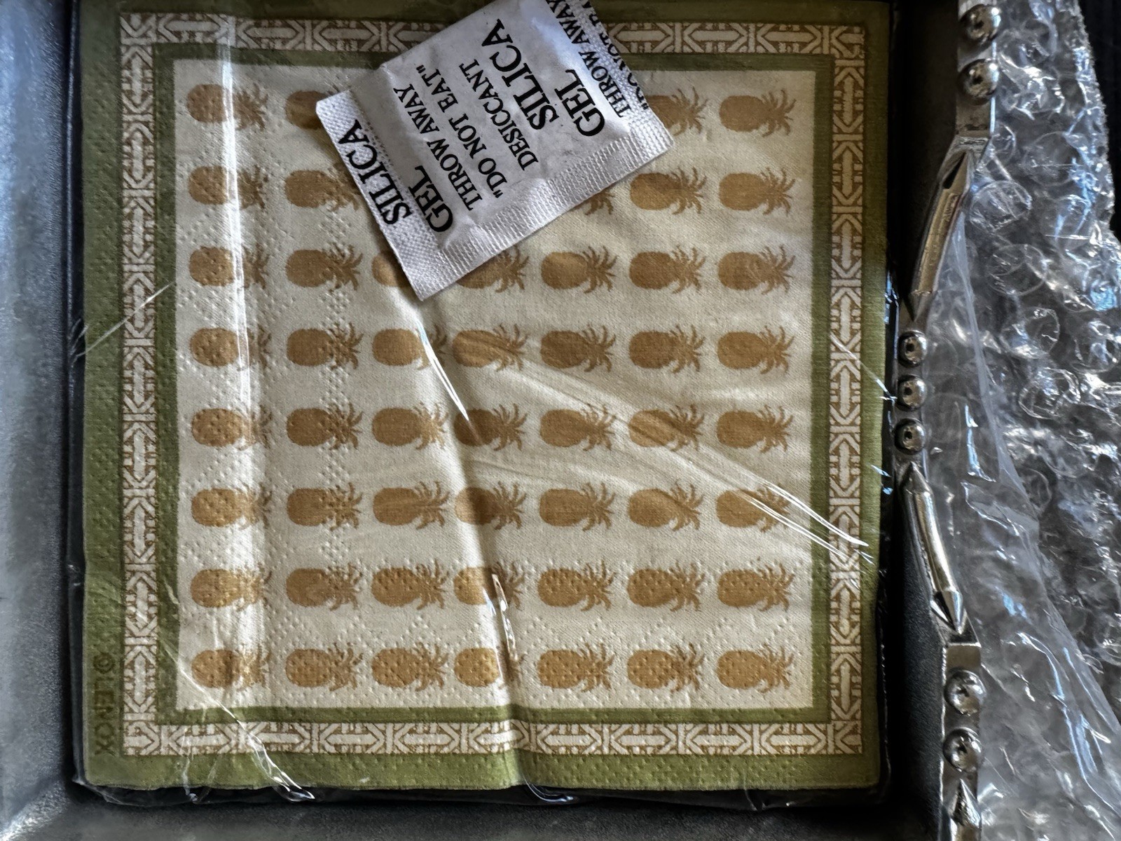 LENOX Bar Napkin Box Pineapple 5.25" Silver Tarnish Free Allow Metal Serveware