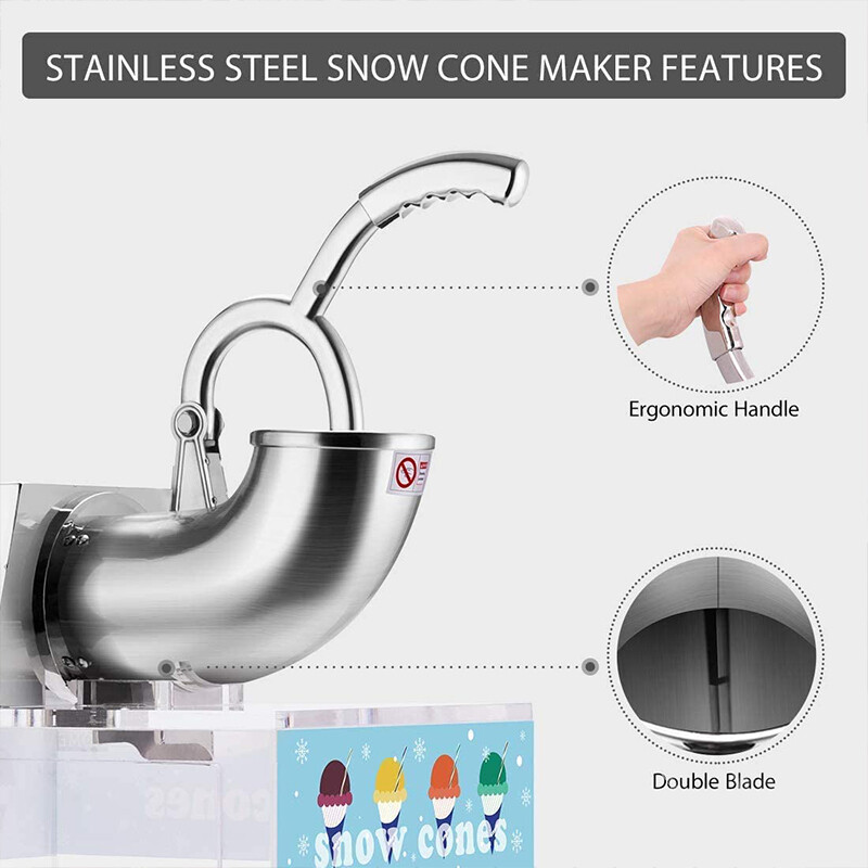 440lbs/h Electric Snow Cone Machine Ice Shaver Maker Shaving Crusher Dual Blades
