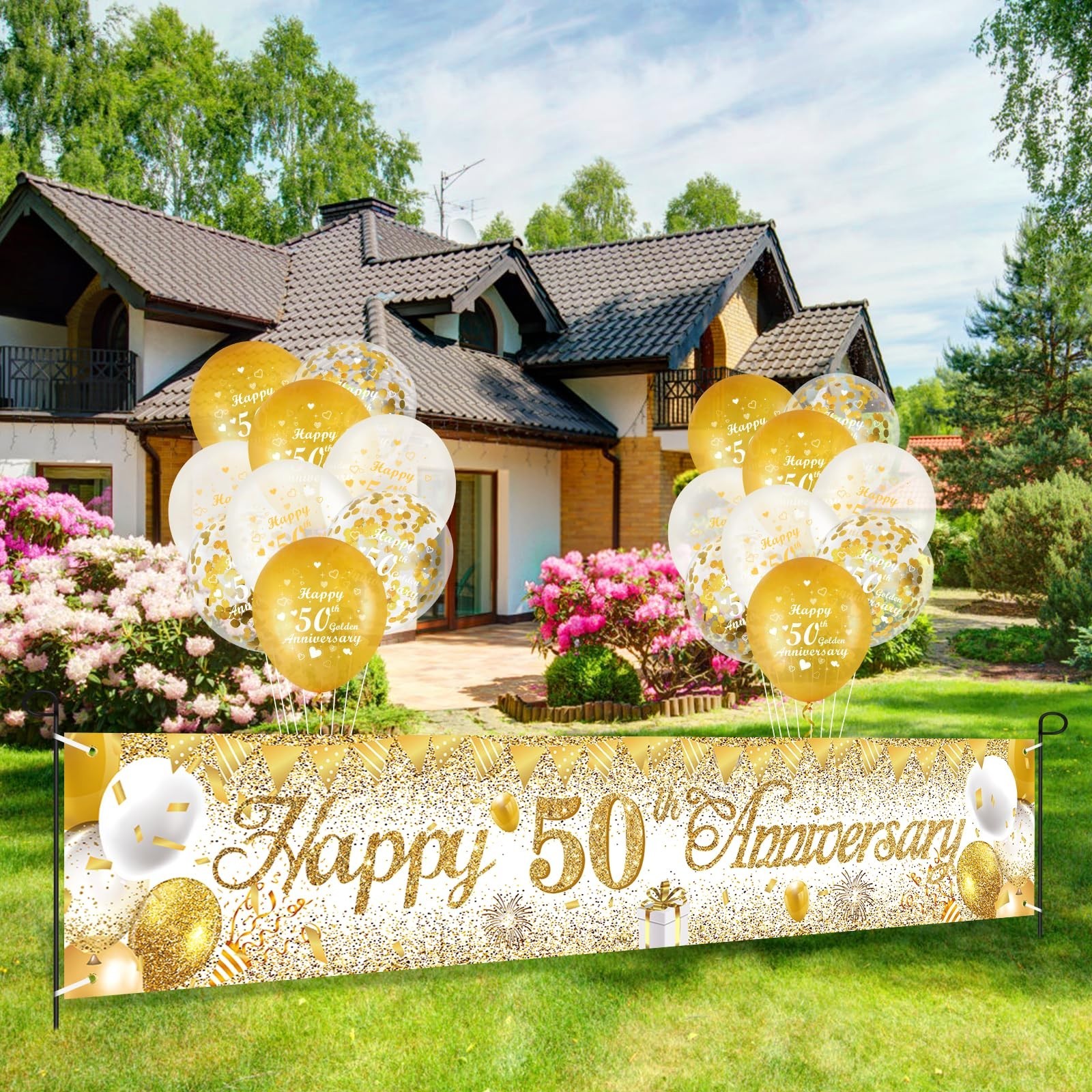50th Wedding Anniversary Decorations White Gold Happy 50th Anniversary Yard B...