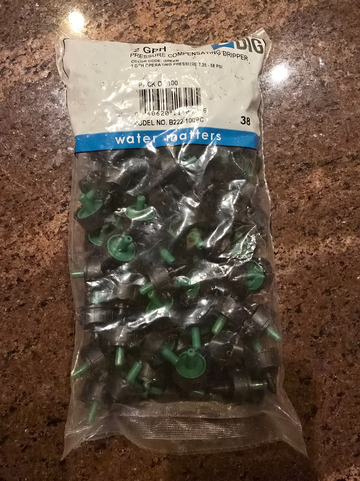 DIG B222-100PC Pressure Compensating Dripper Green 2 GPH  100 Pack