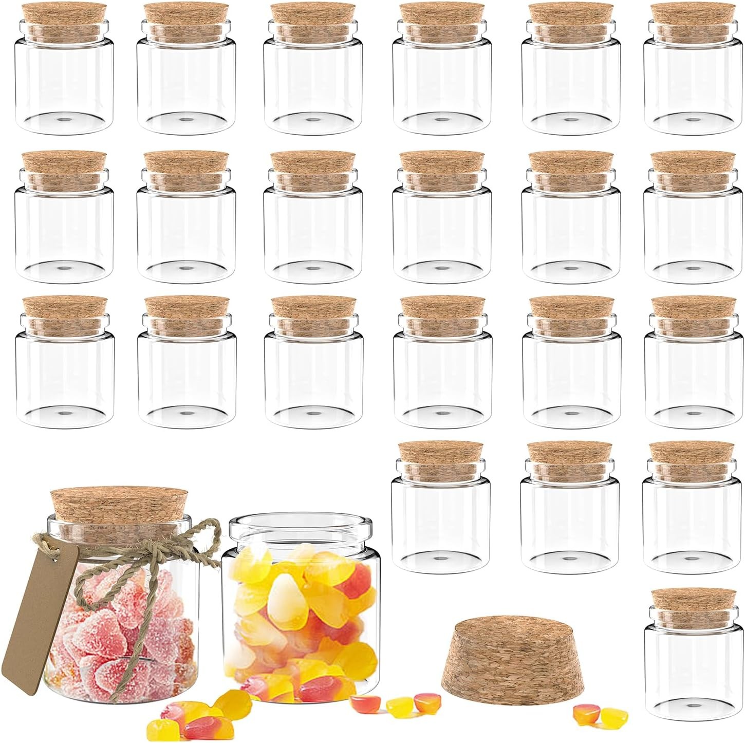 24 Pack 1.7 Oz Glass Bottles with Cork Stoppers,50 ML Mini Small Glass Bottles