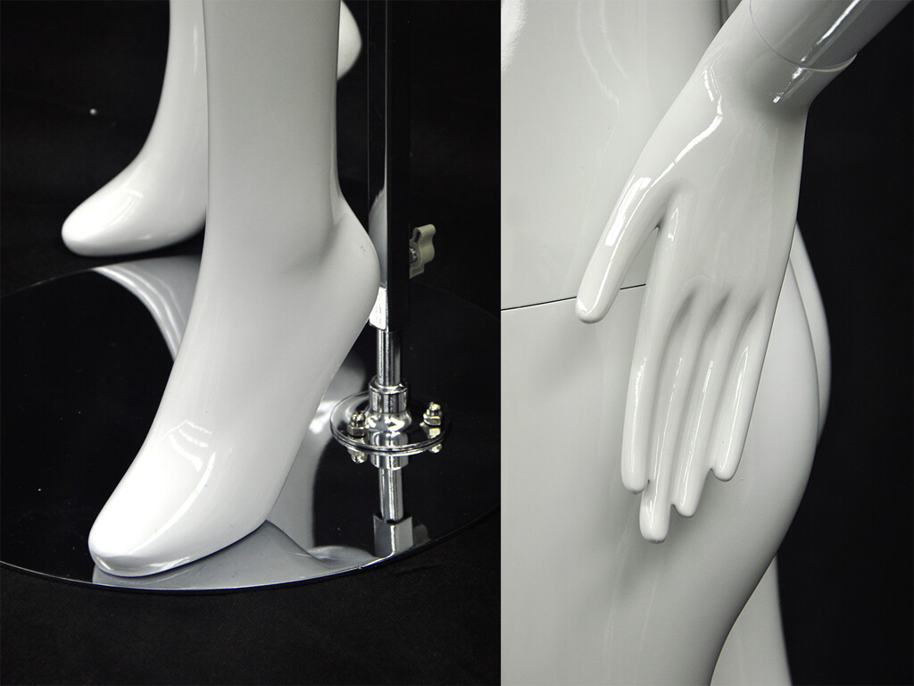 Adult Female Standing Abstract Face Glossy White Fiberglass Mannequin with Base