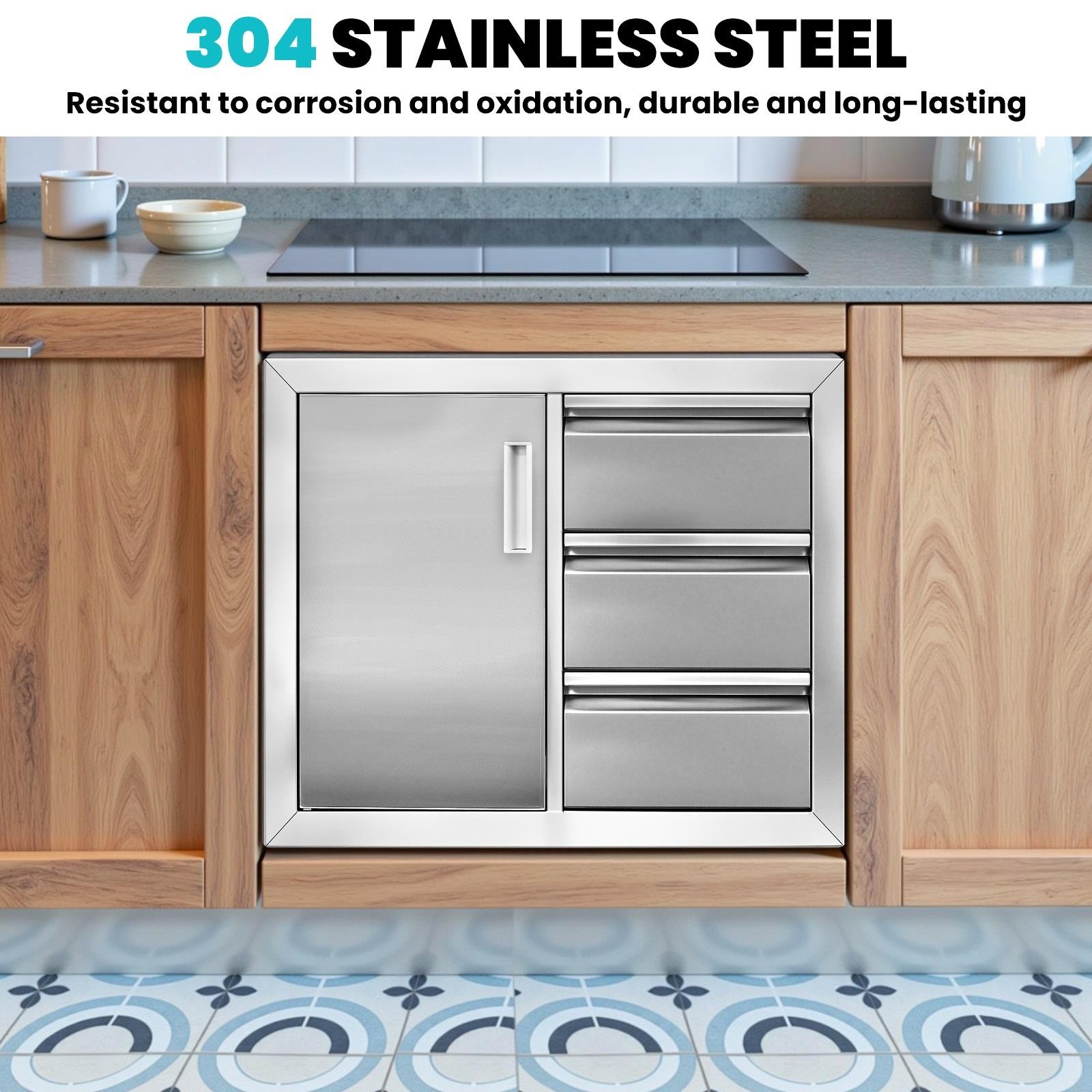 28"x22"Outdoor Kitchen BBQ Island Door Drawer Combo Access Drawers for BBQ Grill