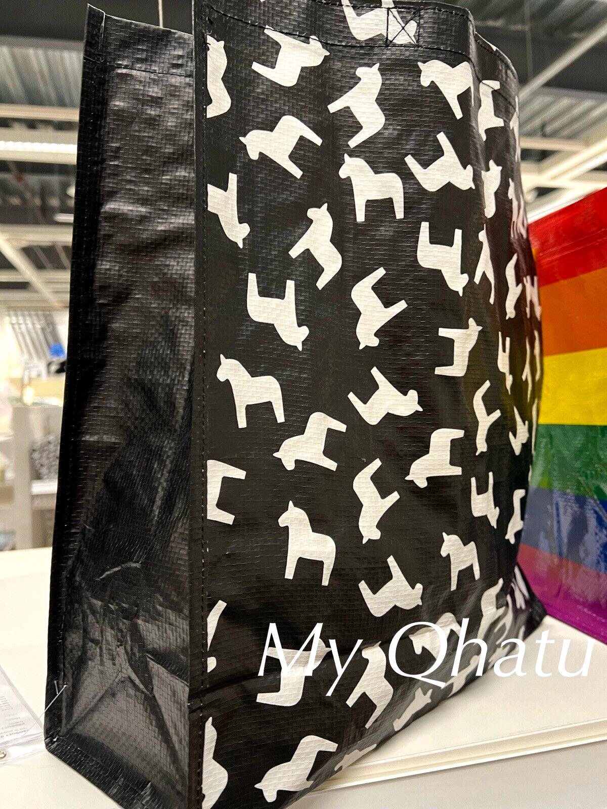 Ikea Hasthage Shopping Bag, Dala Horse Black White 15x6x16 ½ ", NEW