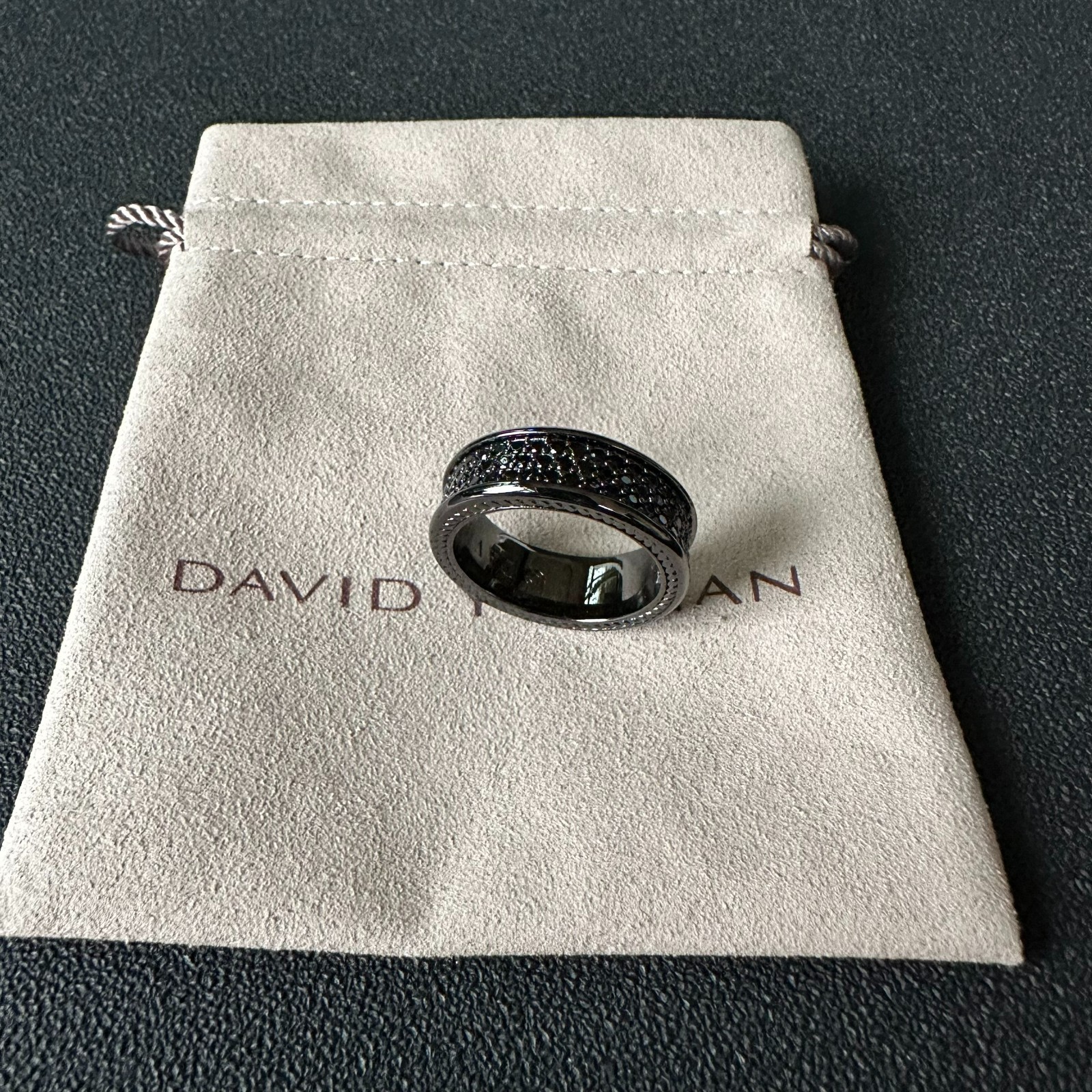 David Yurman Streamline Band Ring Black Titanium w/ 925 & Black Diamonds sz 10