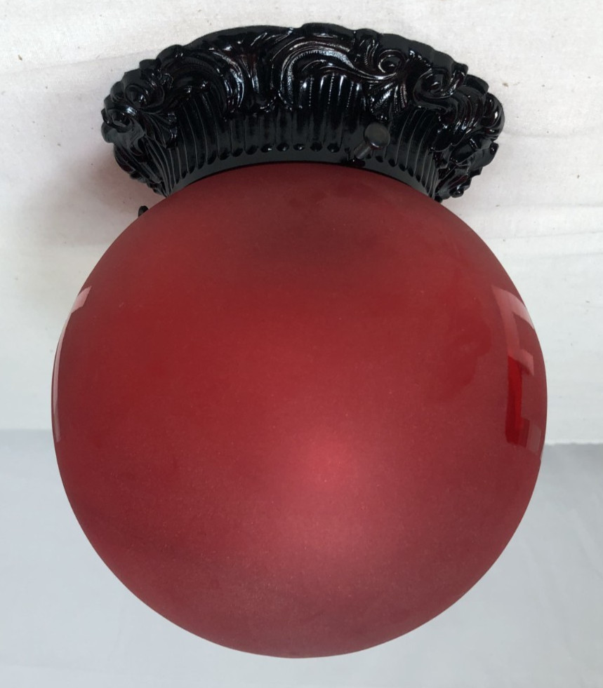 Antique Exit Glass Globe Vtg Ceiling Light Fixture Flush Frosted Art USA #L31