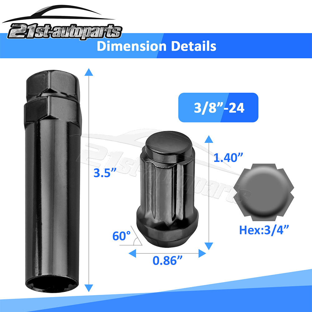 For Polaris Sportsman RZR Ranger Kawasaki ATV Black Acorn Lug Nuts 3/8"x24 W/Key