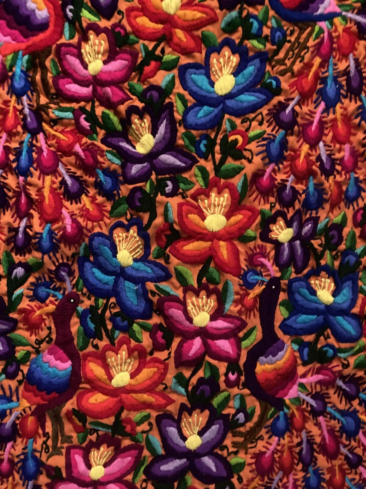 Guatemala Traditional Embroidered Tbl Cloth/Wall Hanging Etc. w/Peacocks/Flowers