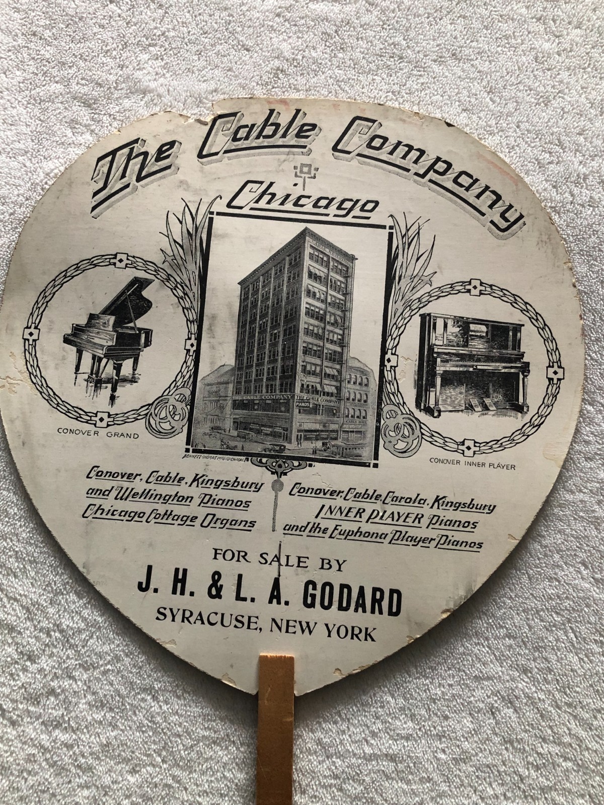 The Cable Company Pianos antique paper wood advertising fans
