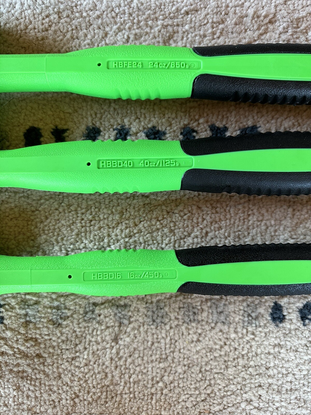 Snap-on Dead Blow Hammer Set. Green 16, 24 And 40 Oz.