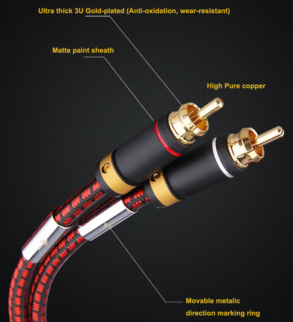 Primeda Audiophile Subwoofer Audio Cable 2 Male to 2 Male RCA Hi Fi Braided Red