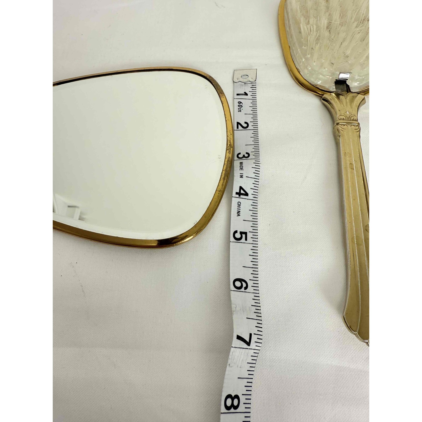 Vintage Gold Floral Pattern Vanity Set With Hand Mirror And Brush