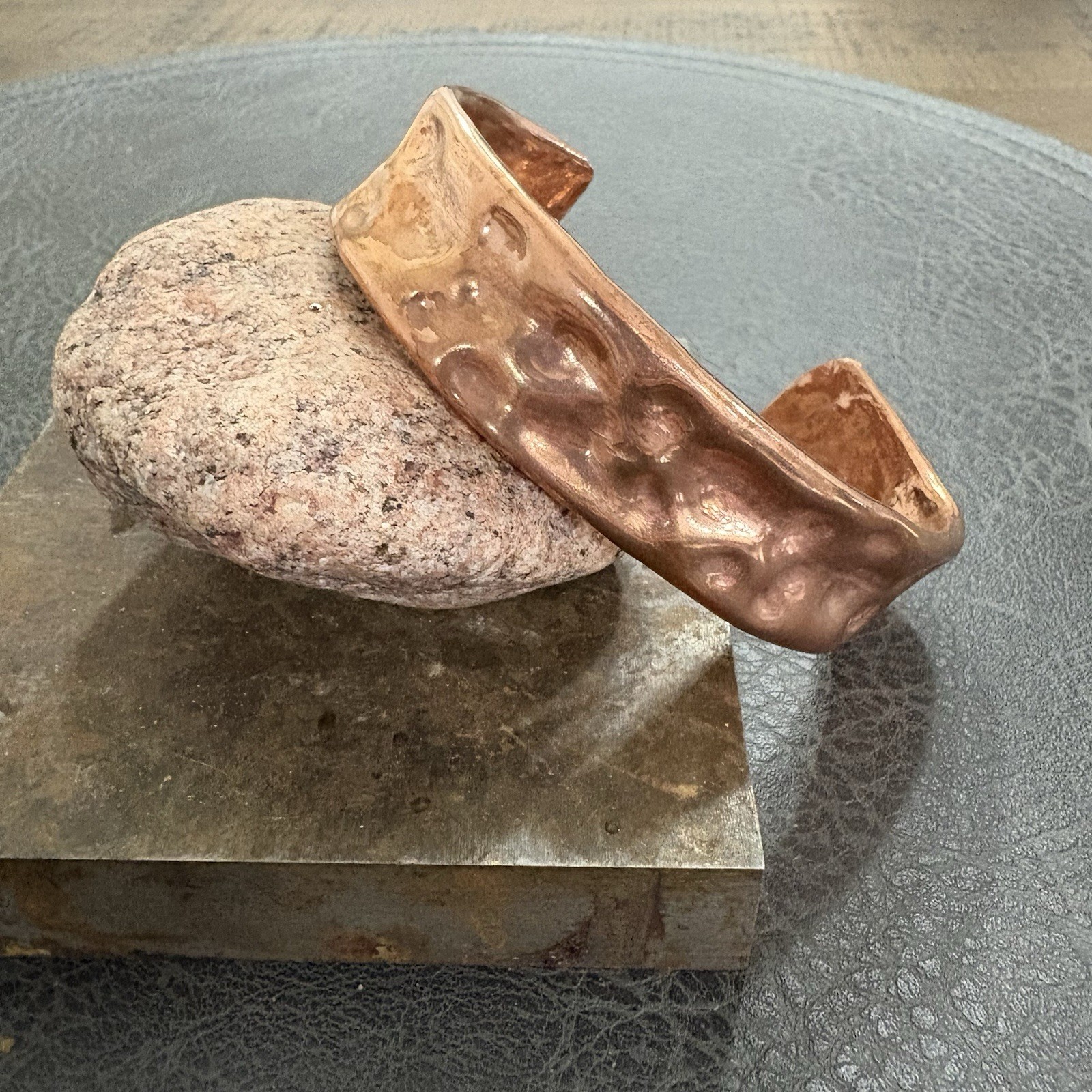 Brutalist Heavy Thick Men’s Hammered Wide Copper Artisan Cuff Bracelet Shiny