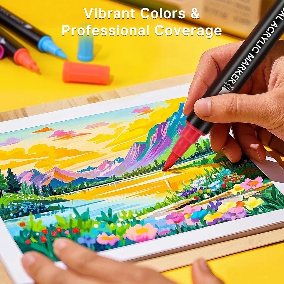 72 Colors Art Paint Markers, Dual Tip Acrylic Paint Pens with Brush Tip & Fi